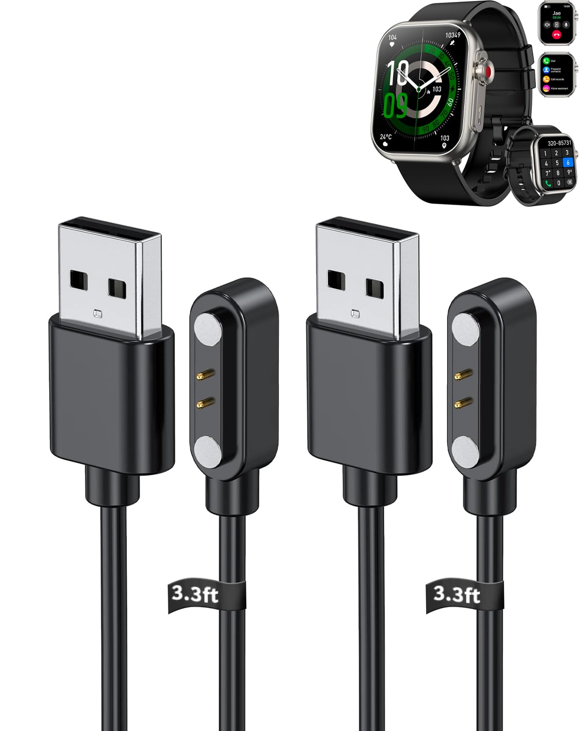 Caricabatterie per smartwatch Yoever IDW19 da 60 cm, 2 pin, USB, portatile, magnetico, cavo di ricarica per smart watch Yoever IDW19, confezione da 2