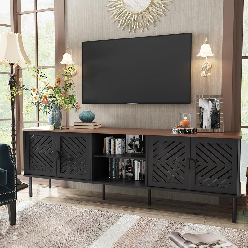 Image of ARTPOWER 70 inch TV Stands, Entertainment Center with Storage, Black