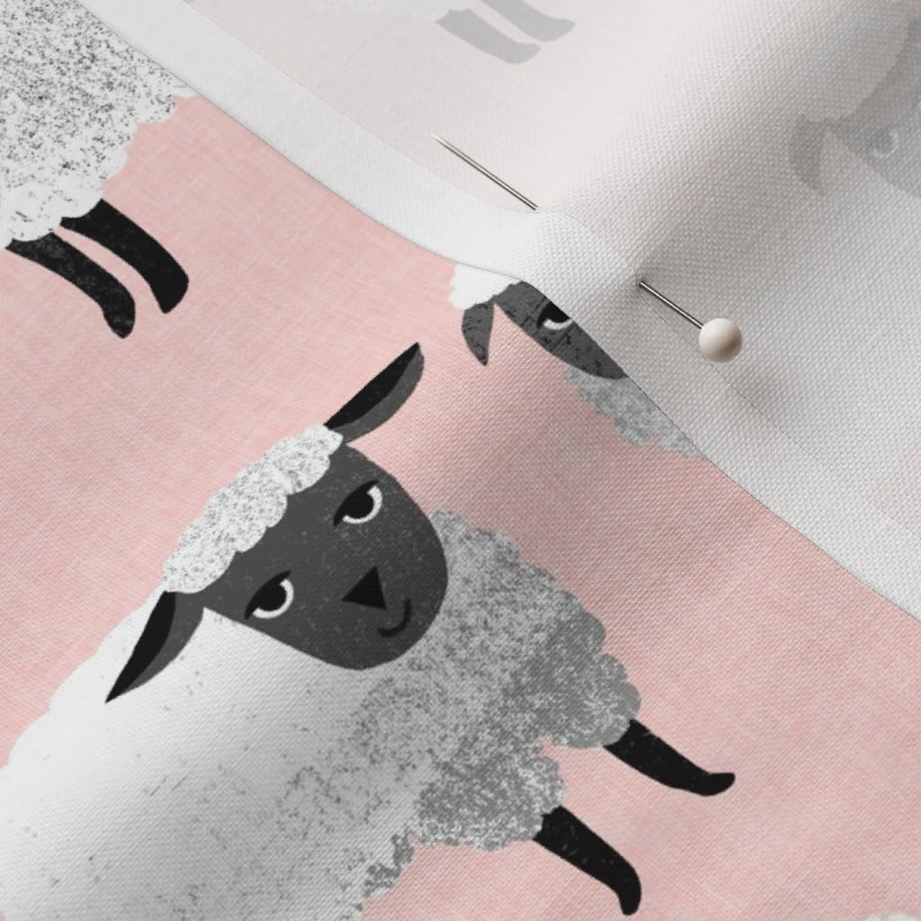 Spoonflower Fabric - Sheep Pastel Pink Knitting Farm Animal Printed on Petal Signature Cotton Fabric by The Yard - Sewing Quilting Apparel Crafts Decor