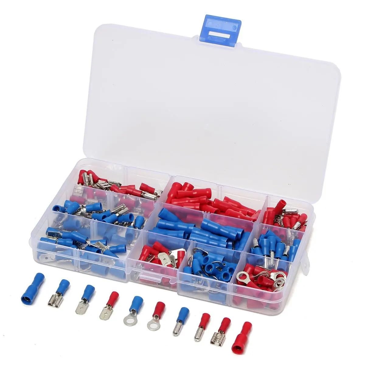 200Pcs/Set Red Blue Terminators Assorted Insulated Spade Ring Connectors Crimp Electrical Cable Wire Terminals Kit