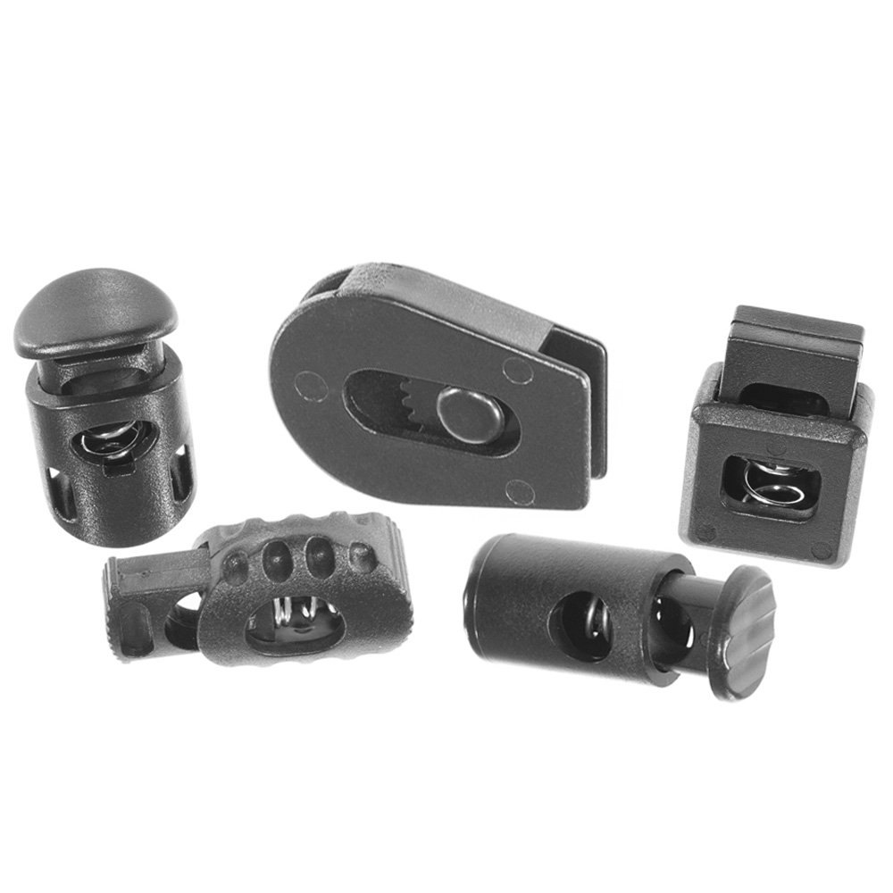 West Coast Paracord Assorted Cord Locks - Cow Head, Barrel, Turtle, Cube, Slider, and Wheel Designs - Available in 5, 10, and 20 Packs - Black