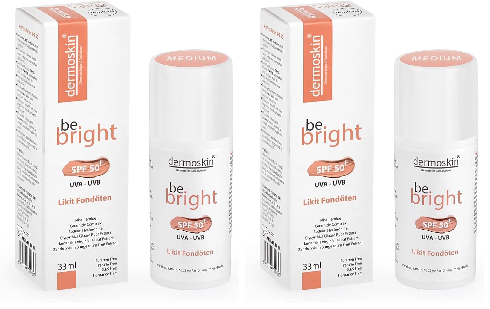Dermoskin Likit Fondöten Spf 50 Medium (2 paketi)