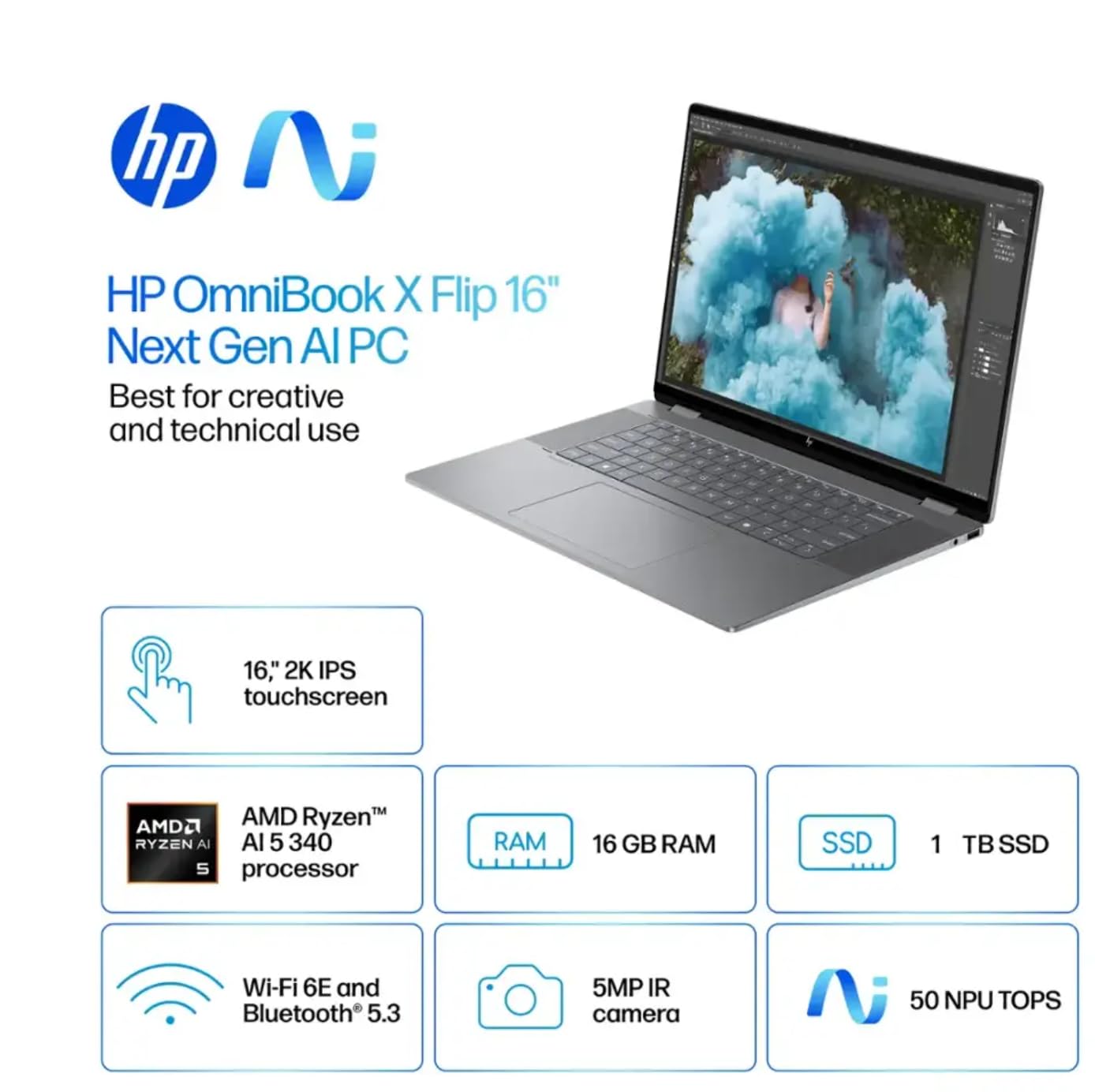 HP 2025 Envy OmniBook X Flip 2 em 1 Laptop 40.6 cm FHD+ Touch
