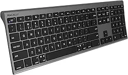Macally Teclado Bluetooth sem fio para Mac – compatível com teclado Apple ou MacBook Pro/Air, iMac – vários dispositivos, até 3 dispositivos com 110 teclas, 20 atalhos, teclado numérico e recarregável