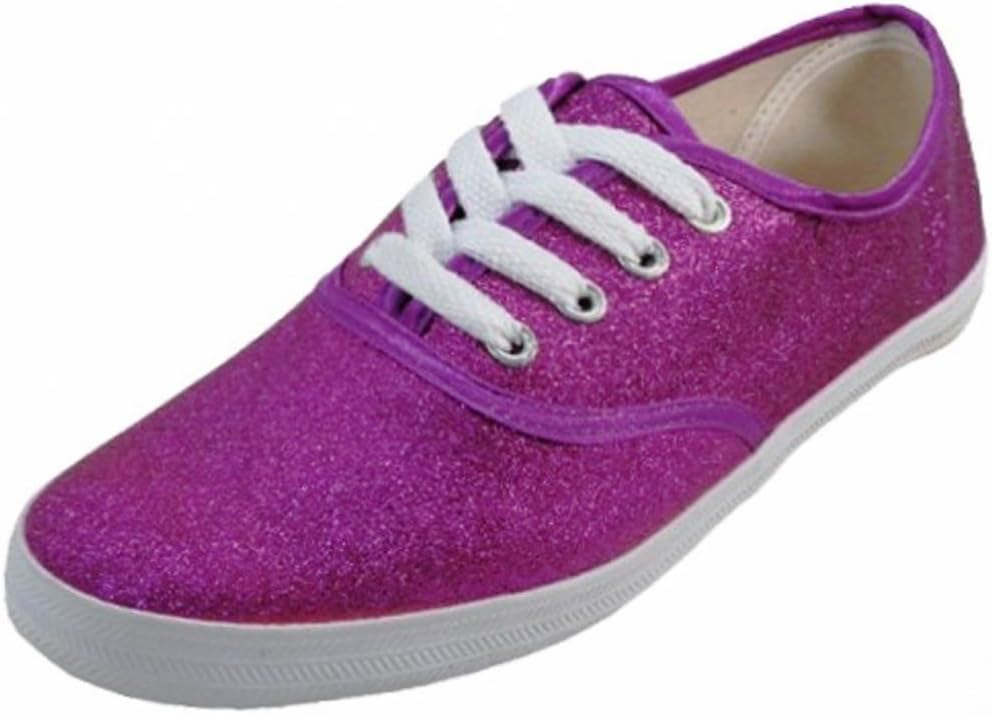 EasySteps Women's Glittery Canvas Lace Up Shoes with Padded Insole, Glitter Fuchsia, US Women's 9 (M)