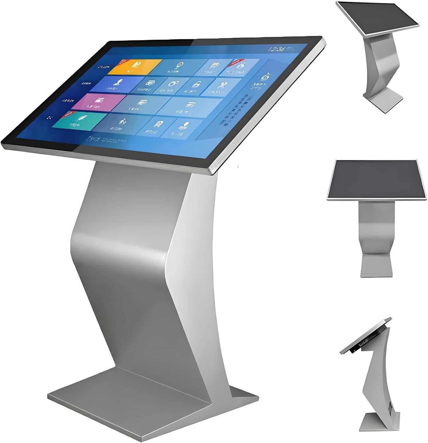Digital Signage Kiosk, Interactive Display Floor Standing, i5 4GB RAM 128GB, 1080P HD Touch Screen Kiosk for Airport & Event Venues Silver-32inch4G128G