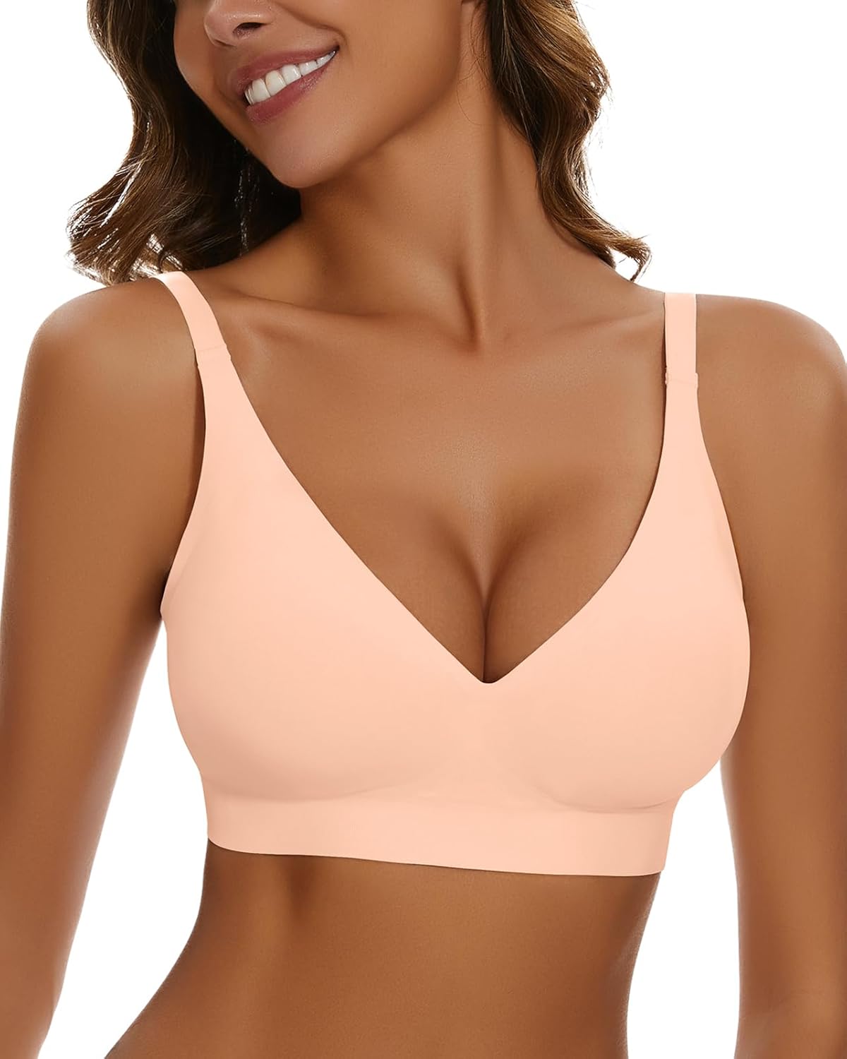 WOWENY Deep V Bras for Women No Underwire Smooth Wireless Bralettes Comfort Seamless Plunge Bra with Support