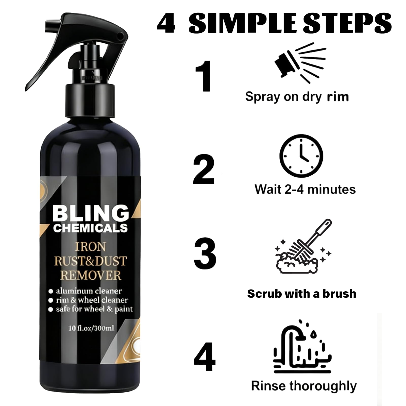 Bling Chemicals Wheel Cleaner, Aluminum Cleaner, Rim & Wheel Cleaner Spray, Removes Brake Dust & Grime, Brake Dust, Non-Acidic Tire Cleaner, Purple Color Changing, 10 fl oz (1PCS) — view 6