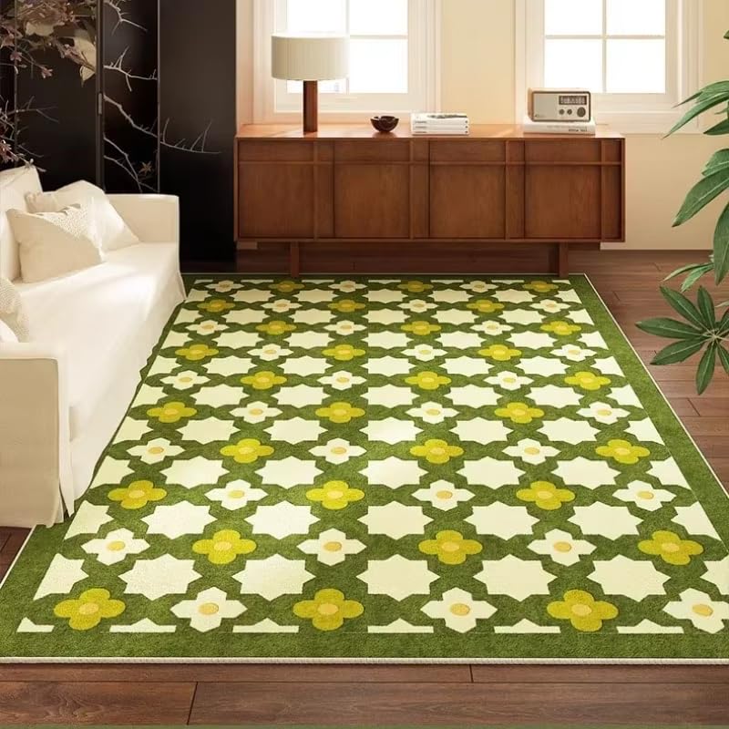 Tapis lavable en machine vert rétro 240x240 cm antidérapant et grand format