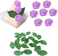 Flor de Açúcar Confeito Comestível Aplique Para Doces Finos Docinho Gourmet Mini Rosa Com Folhas 40 Peças (Lilás)