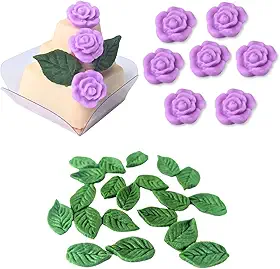 Flor de Açúcar Confeito Comestível Aplique Para Doces Finos Docinho Gourmet Mini Rosa Com Folhas 40 Peças (Lilás)
