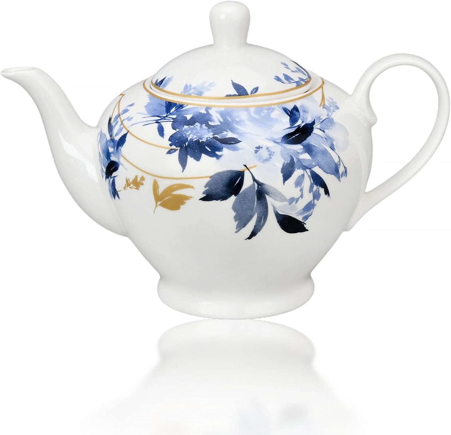 Porcelain Teapot 40 oz. Microwave & Dishwasher Safe Tea Pots for Tea, Pots for Women Gift (English Rose)