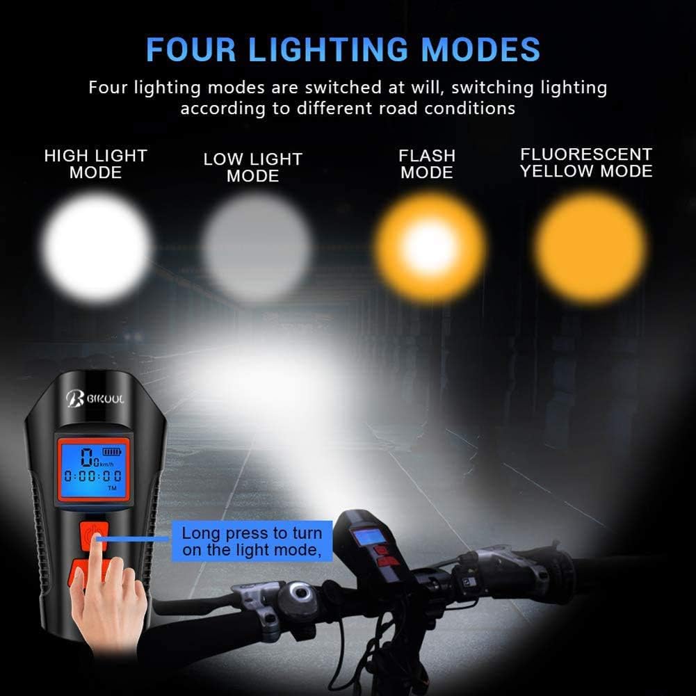SUYA Bike Light Set,Bicycle Headlight with Horn and Speedometer Odometer,USB Rechargeable Bike Front Light and Tail Light,Fits All Mountain & Road Bike