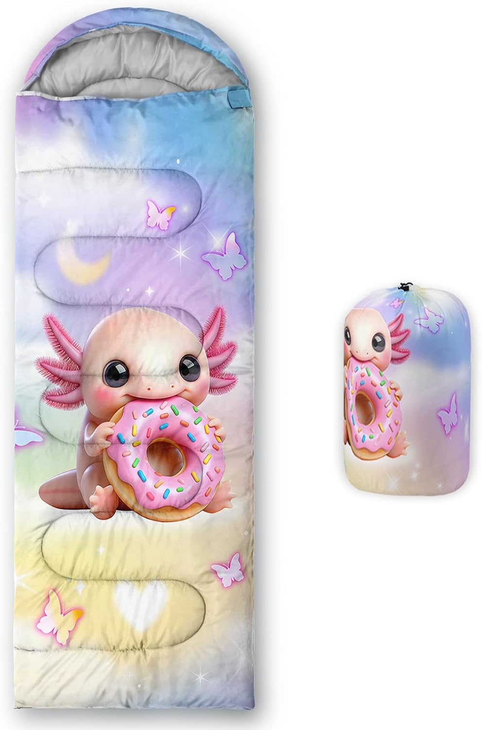 AILONEN Kawaii Panda Sleeping Bags,Lightweight & Waterproof,3 Season Warm & Cool Weather,Dreamy Purple Flower Animal Themed Sleeping Bags for Boys,Girls,Kids,Adults Travelling,Outdoors
