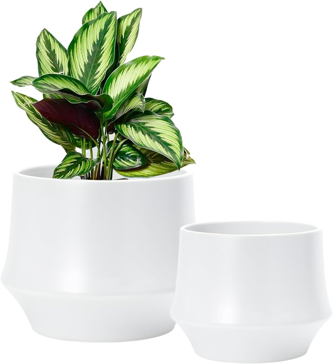 OXART Ceramic Planters, 10 + 12 Inch Plant Set, Durable & Stylish Large Plant Pot for Plants with Drainage Hole, Plant Pots for Indoor Plants, Outdoor Flower Pots, No Trays, White