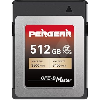 Pergear 512GB CFexpress 4.0 Type B Memory Cards up to 3500MB/s Read Speed and 3400MB/s Write Speed for 8 K Raw Video Recording Master Series for R5/R5C/Z8/Z9/Z7 II DSLR Camera