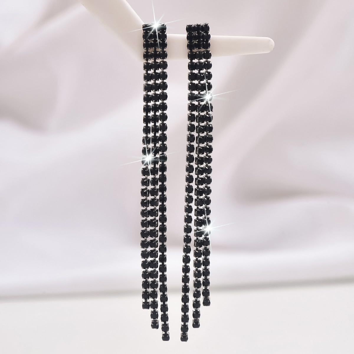 Rhinestone Tassel Dangling Earrings for Women Sparkly Crystal Earrings Chandelier Statement Tassel Earring Silver Prom Earring Wedding Party Prom Dress Jewerly Gifts - Image 6