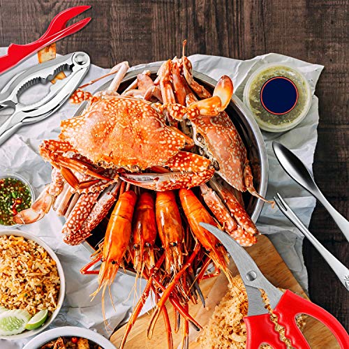 Crab Crackers and Tools, Seafood Tools Set with 2 Seafood Scissors, 2 Lobster Crackers, 2 Seafood Forks and 2 Butter Cups, 2 Red Lobster Leg knife, Crab Crackers Tools Set for Seafood Boil (10 Pcs)