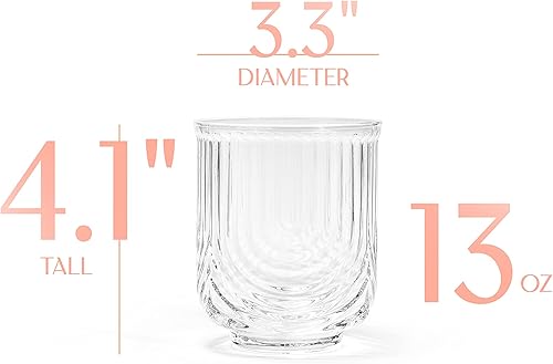 Miniatura 2 de GLASSIQUE CADEAU Vasos de cóctel vintage Art Deco Lowball Gatsby | Juego de 4 vasos dobles antiguos de 13 onzas para beber whisky clásico, ginebra,