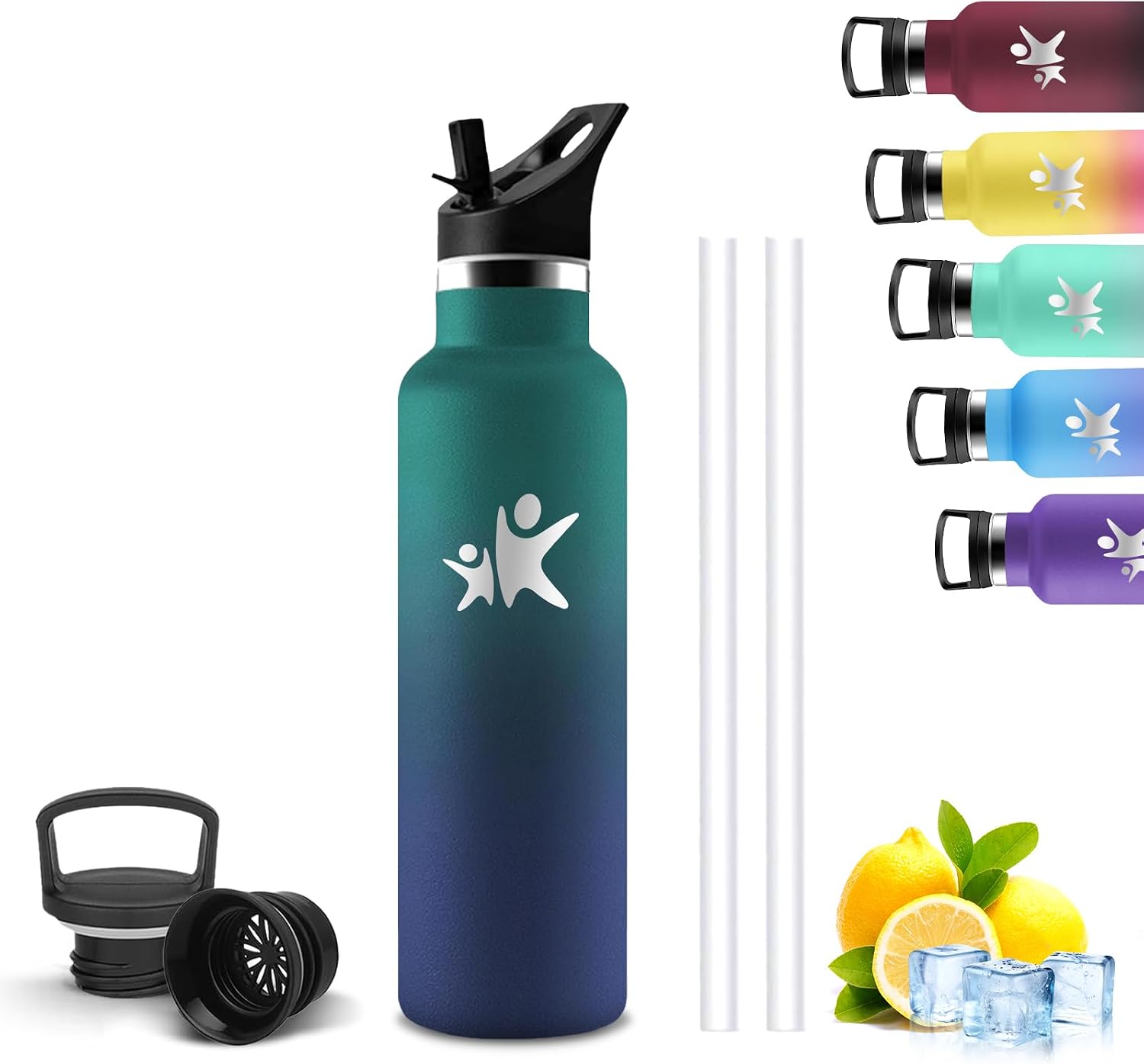 Stainless Steel Water Bottle 750 ml Thermos Flask BPA-Free Drinking Bottle with Straw Insulated Flask Double-Walled Leak-Proof Water Bottle for Fitness Camping Yoga Hiking