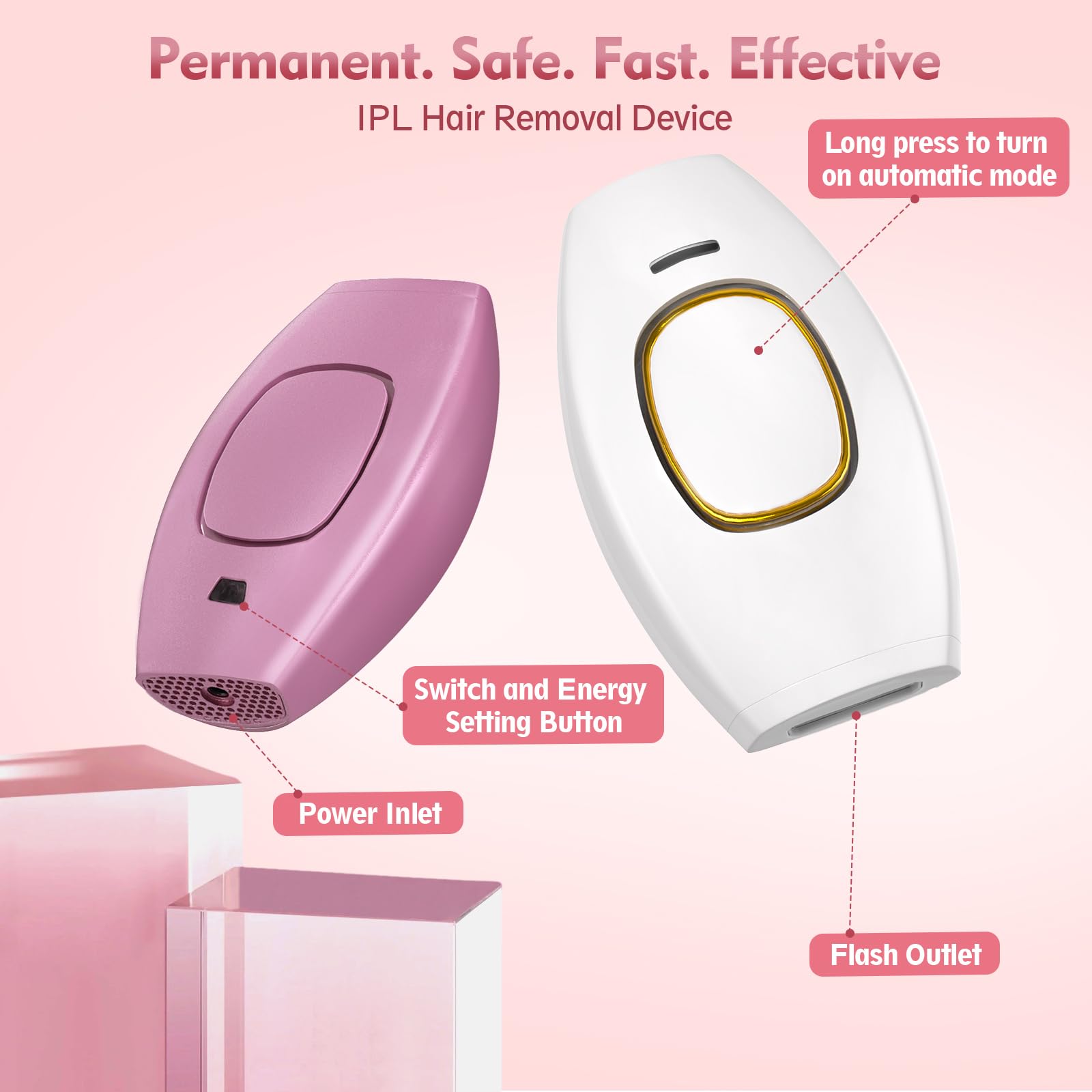 Epilateur Lumiere Pulsee IPL Hair Removal Epilateur laser Homme Femme Épilateur Lumière Pulsée Laser Epilation Definitive avec 5 Niveaux d'Energie 2 Modes pour Visage Corps Bikini Aisselle