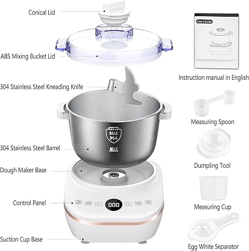 Miniatura 6 de DoughChief, máquina mezcladora de masa de 5 cuartos de galón, máquina de masa con función de fermentación, cuenco de acero inoxidable 304, control