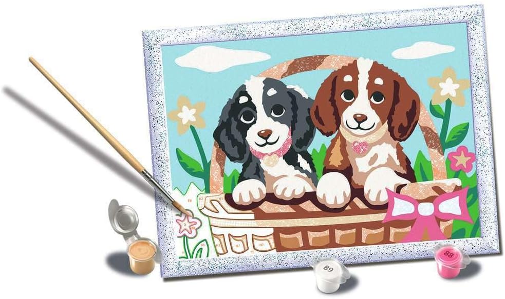 Ravensburger CreArt, Malen nach Zahlen Kinder - Hunde im Körbchen