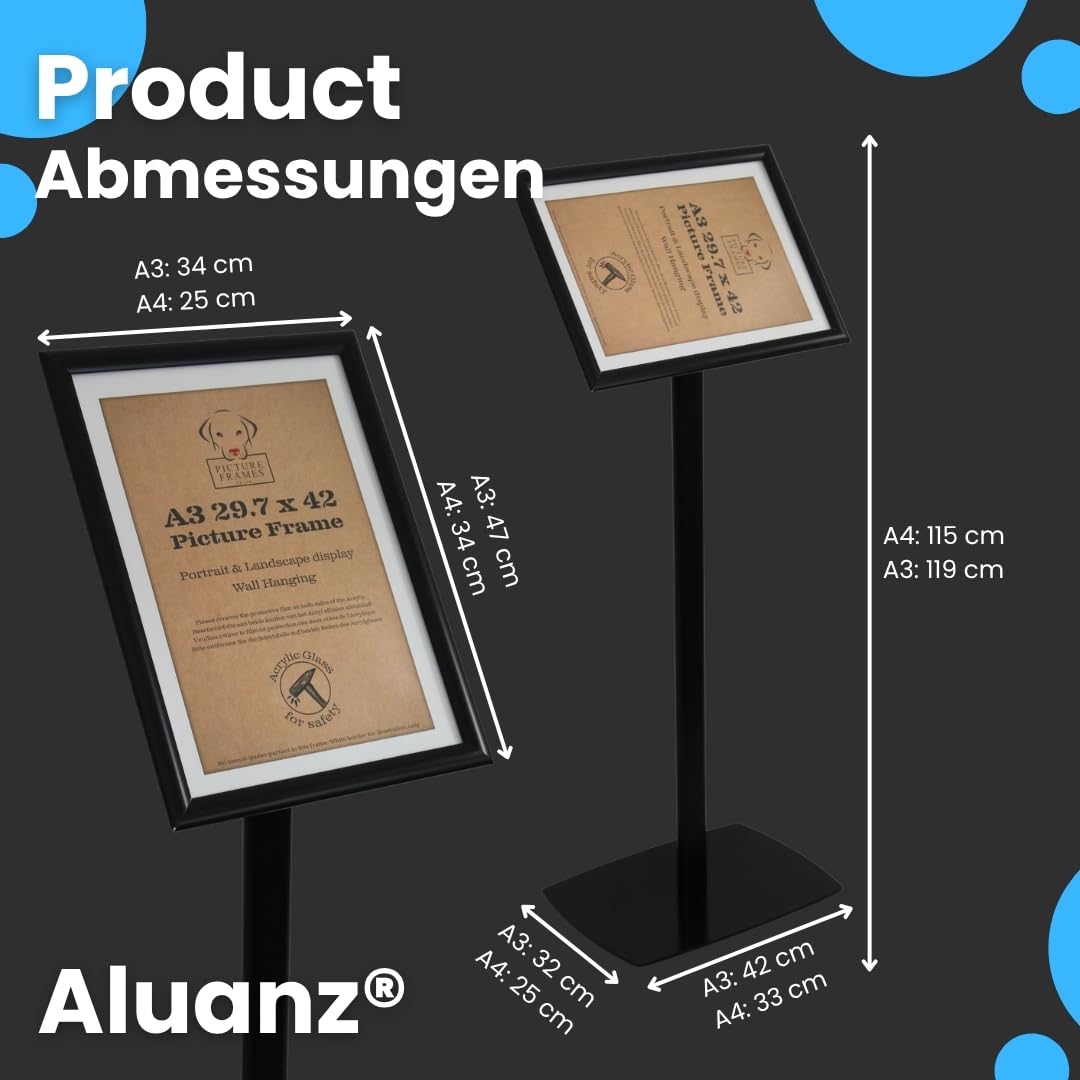 Infoständer, Schwarz, A3 | Informationsständer, Bodenständer aus Aluminium, Drehbarer Präsentationsständer, Posterständer, Plakatständer