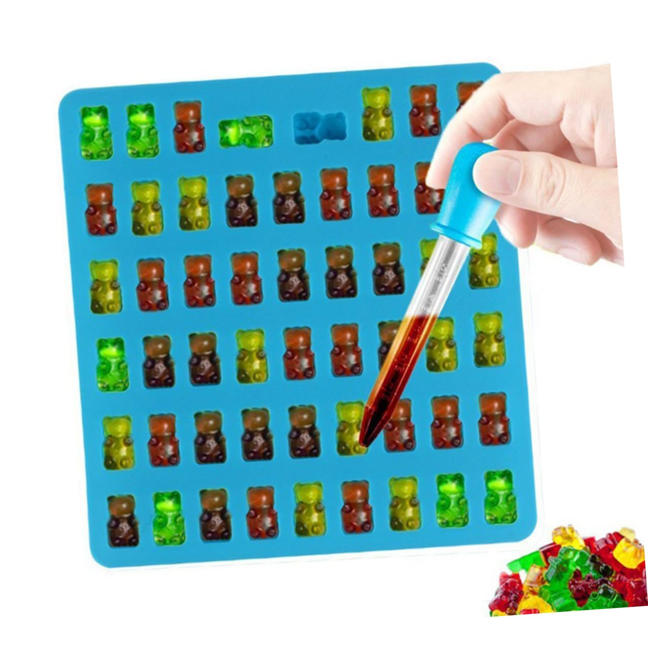 Moule à Chocolat Ours en Silicone 53 Cavités 4 Lots avec Compte-gouttes