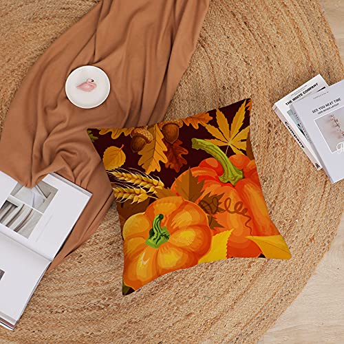 Set Of 4 Fall Pillow Covers 18X18 Inch Fall Thanksgiving Pumpkins Throw Pillows Covers Autumn Leaves Decorative Cushion Covers Outdoor Sofa Couch Pillow Cases Fall Halloween Decorations (18 By 18) #TOP7