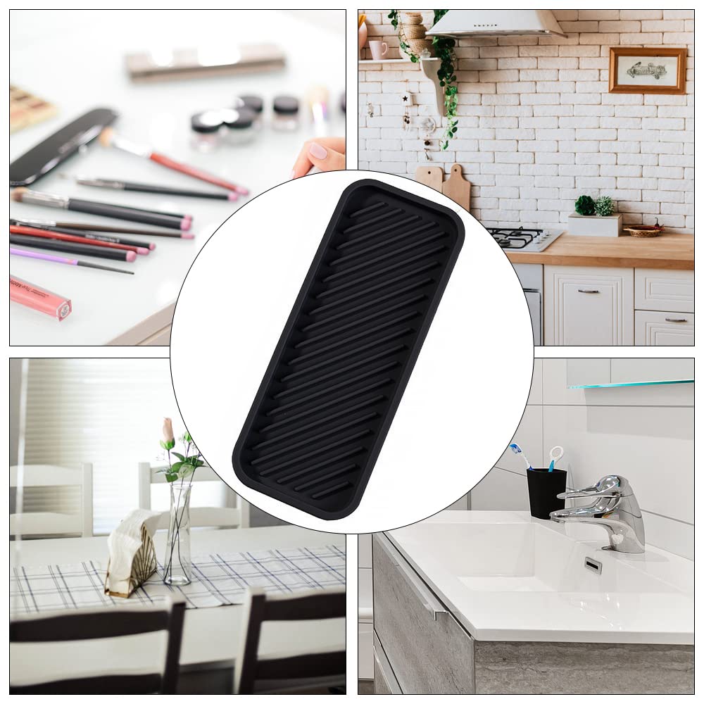 Culinavog Vassoio Organizer In Silicone, Confezione Da 3 Pezzi Organizer Per Lavello Portaspugne Per Lavello Da Cucina, Bagno, 23cm x 9cm Scolapiatti In Silicone Per Scopino, Dispenser Di Sapone –Nero