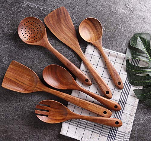 Craftland Handmade Wooden Serving and Cooking Spoon Kitchen Non Stick Utensil Set (6)
