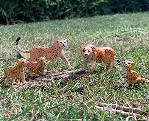 Gemini & Genius Jaguar Toys, Safari Animal Cheetah Toys, Leopard Family Playset Figures, Wildlife World Models, Birthday Cake Toppers Or Gifts For Kid. (5Pcs) #TOP3