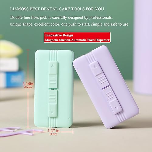 Miniatura 6 de Dispensador de púas de hilo dental de menta, doble línea, sabor menta, funda de hilo dental de alta elasticidad, LIAMOSS Double Line Super Cleanup