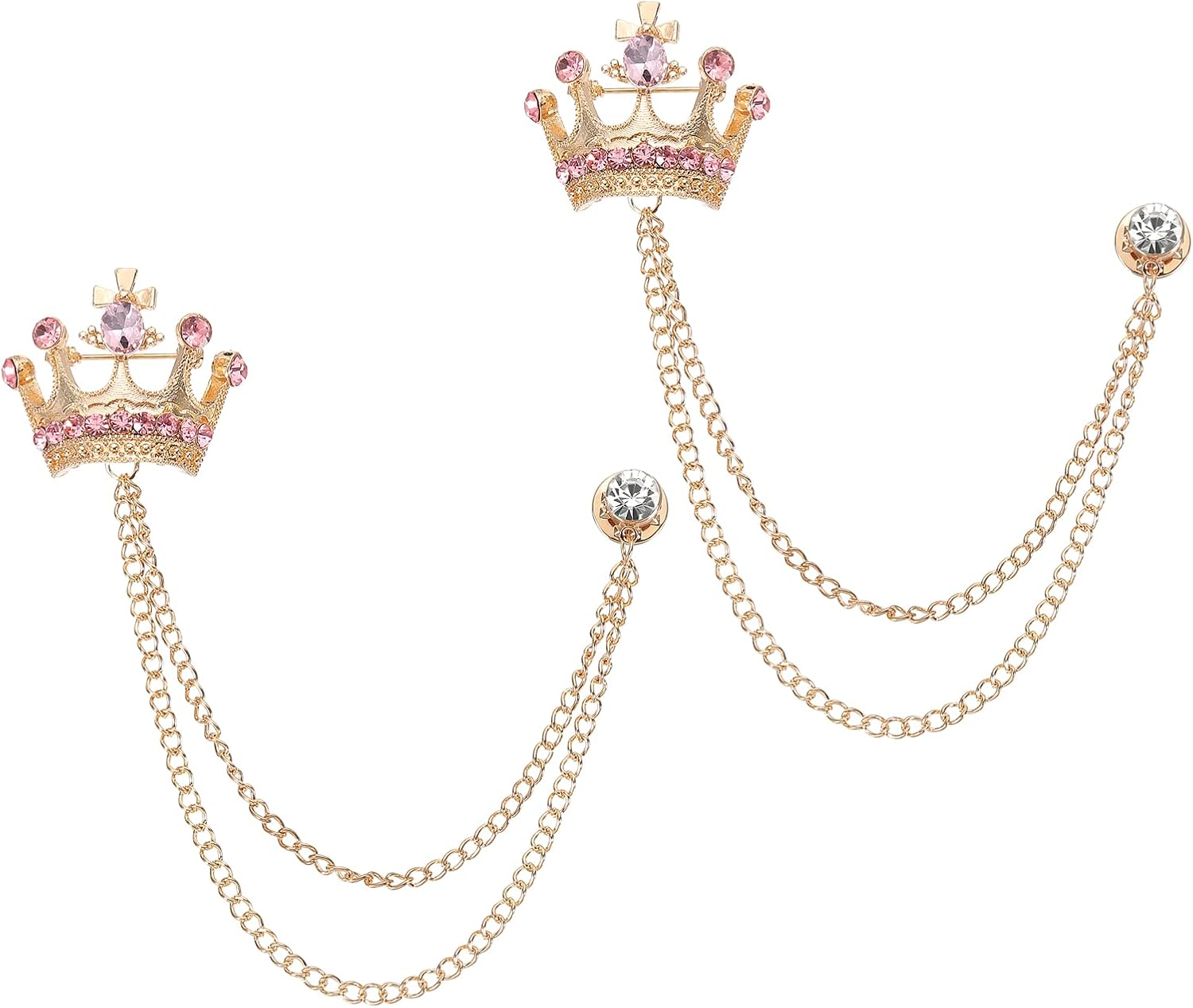 PATIKIL Crown Hanging Chain Brooch Pins, Rhinestone Suit Pins Fashion Crystal Lapel Pins