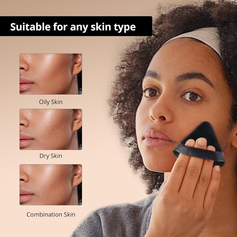 Image of SUNISA 2 Pieces Triangle Cosmetic Loose Powder Puffs Washable Reusable Soft Plush Foundation Sponge for Face Body Wet Dry Makeup Tool- Multicolor Pack of 2