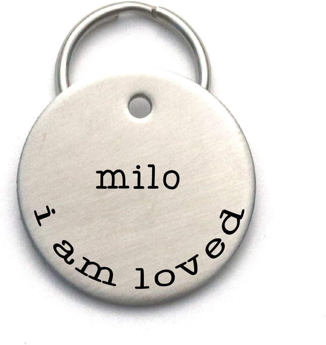 Simple Dog Tag Customized With Your Pet's Name and Phone, I am Loved - Engraved Metal ID - Cute