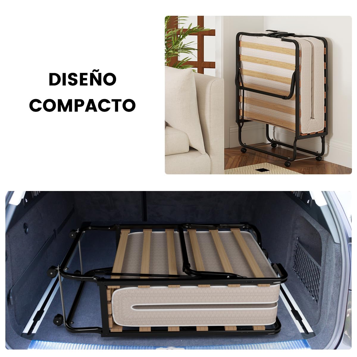 COSTWAY Cama Plegable con Colchón en Memory Foam 80 X 200 cm, Cama Supletoria Plegable con Ruedas para Casa, Acolchado Ondulado con Doble Relleno de Fibra, Ahorra Espacio, (Beige 2)