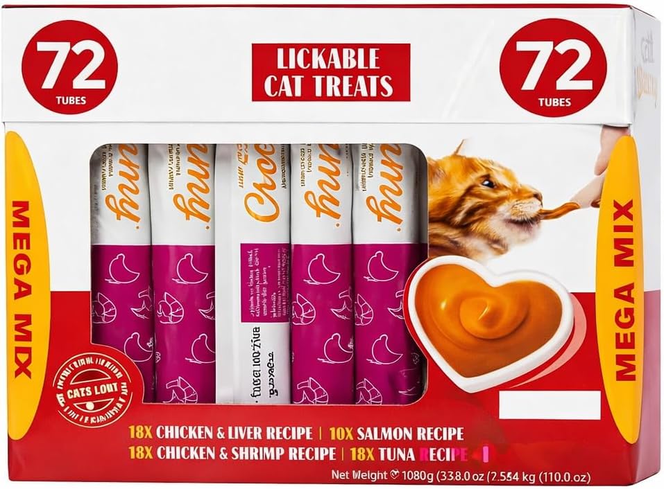 Premium Lickable Cat Treats - 72 Squeeze Tubes (0.5oz) | High-Protein Grain-Free Variety Pack | Hydrating Creamy Snacks for All Cats
