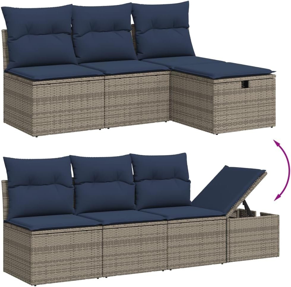 8 Piece Patio Sofa Set with Cushions Gray Poly Rattan Patio Table and Chairs Set Garden Seating Ensemble for Backyard Deck