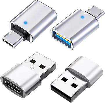 2*USB C Male to USB 3.0 Female Converter Adapter & 2*USB 2.0 Male to USB C Female OTG Adapter for Charging and Data Transmission 4 Pack - Silver