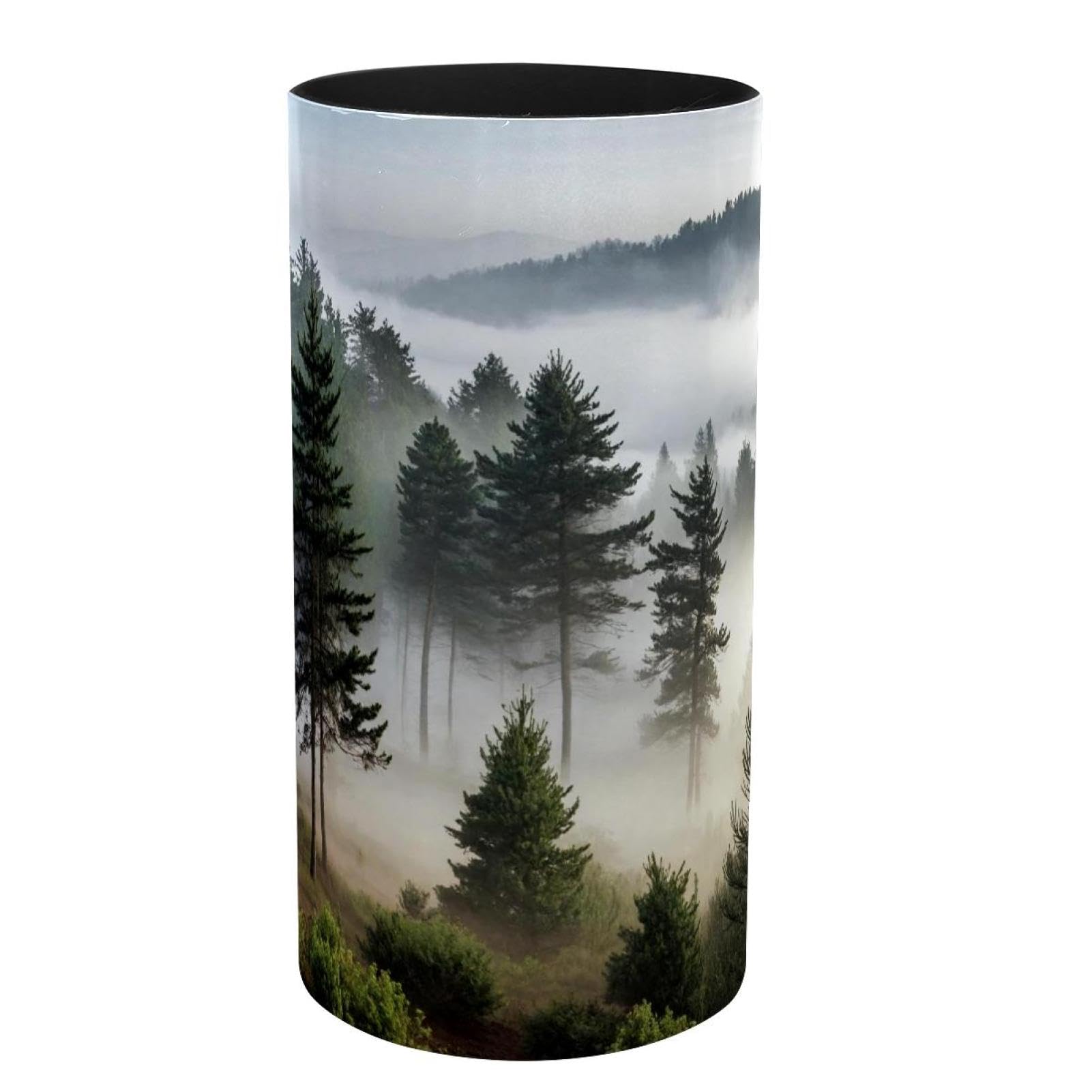 Boîte à musique forêt de pins brumeux et support stylos crayons montagne