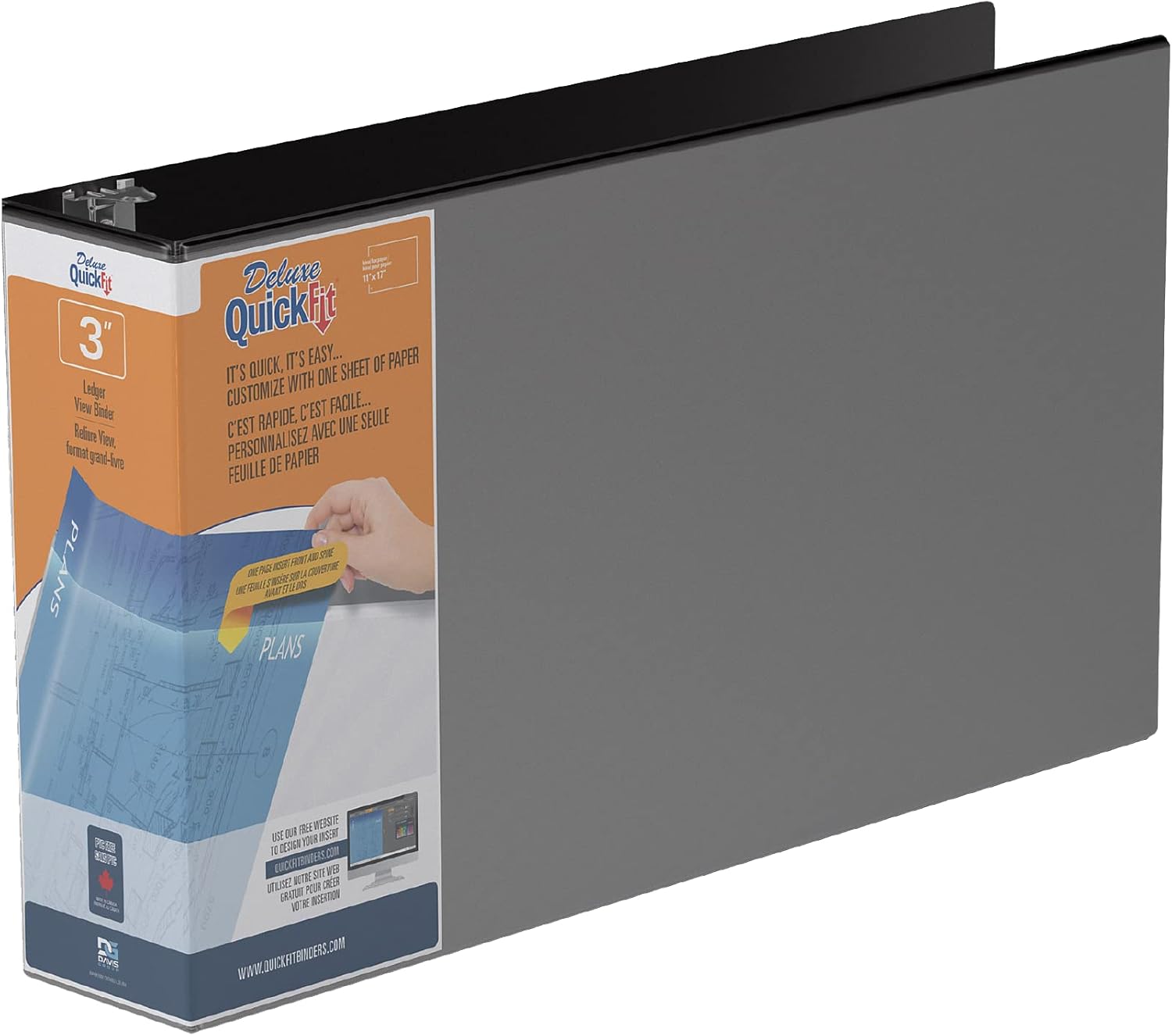 QUICKFIT 3Inch Ledger Binder, 11" x 17" Landscape, Locking DRing