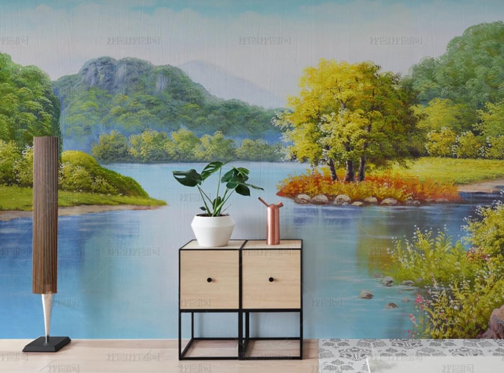Papier peint intissé paysage pour masquer les imperfections de mur et agrandir un salon sombre