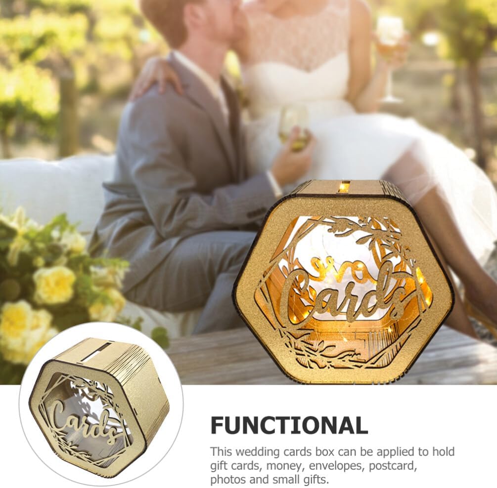 Gadpiparty Card Box Hollow Design Elegant Hexagonal Keepsake Box for Weddings Showers and Parties for Collecting Cards Envelopes and Notes Easy Assembly and Safe Wood Material