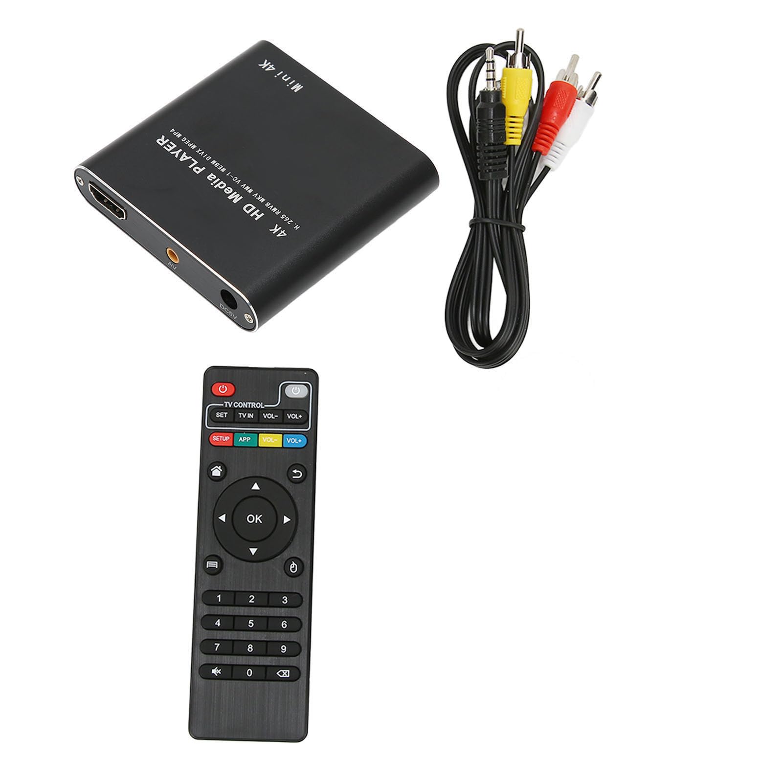 Lettore Multimediale Portatile 4K, Mini Lettore Multimediale HDMI 1080P HD AV USB con Telecomando, Lettore MP4 Digitale RMVB MKV RM, Supporto Fino a 5000G Disco Rigido Esterno per Casa,(Spina UE)