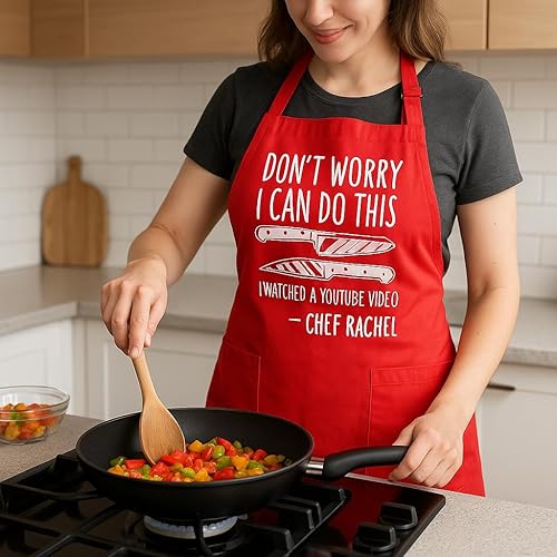 Miniatura 2 de Divertido delantal de cocina para mujeres y hombres  Don't Worry I Watched A Video Print, horneado ajustable, duradero, regalo para él y ella