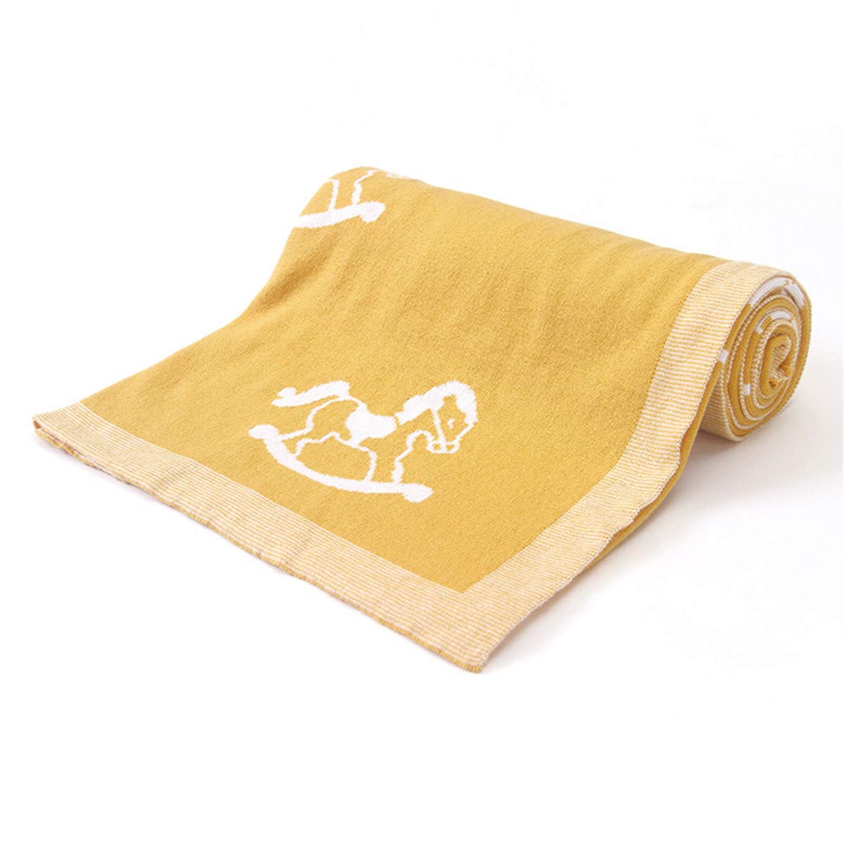 Surwin Baby Knitted Soft Blanket for Newborn, Warm Swaddle Wrap Stroller Cover Nursing Blanket Sleep Sack Stroller, Birthday Gift for Kids Boys and Girls (80x100cm,Yellow Trojan Horse)