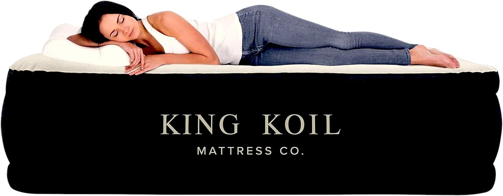 Kingg Koil Raised Air Mattress Quilt Top & ONLY Bed - Built-in Pump to Raise Air Mattress Best Inflatable Air Bed Twin Size Upgraded Luxury Twin Black