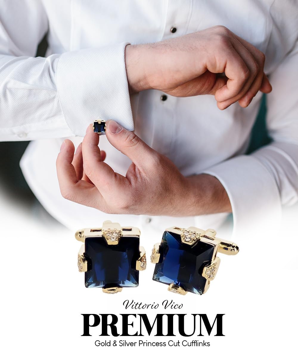 Princess Cut Color Stone Cuff Links